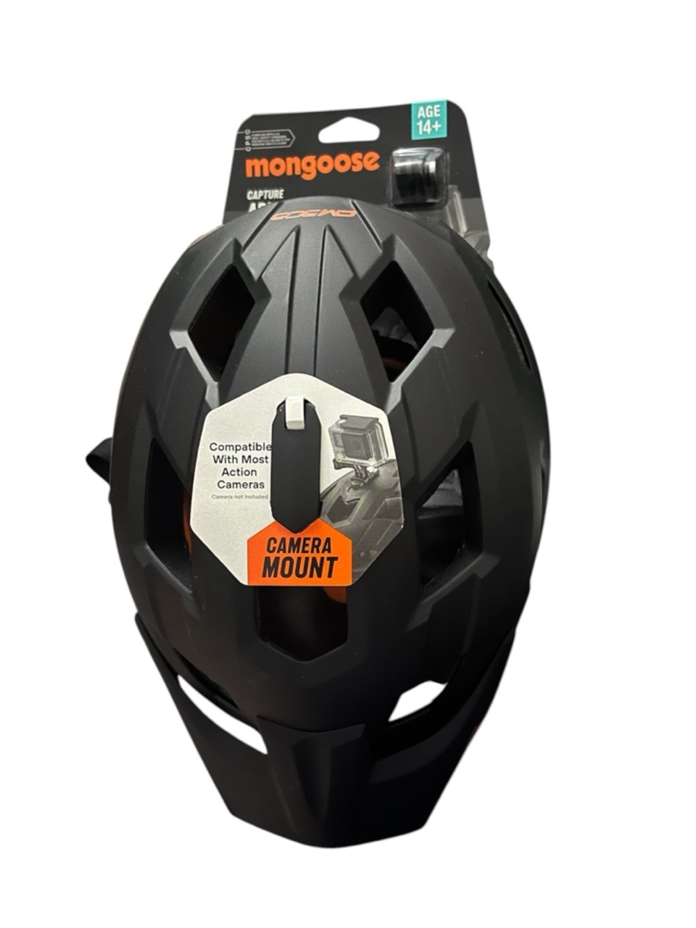 Mongoose Matte Black Bike Helmet with Camera Mount